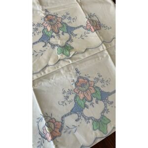 Vintage Pair  Madeira Pastel Floral Embroidered Standard Pillowcases Scalloped